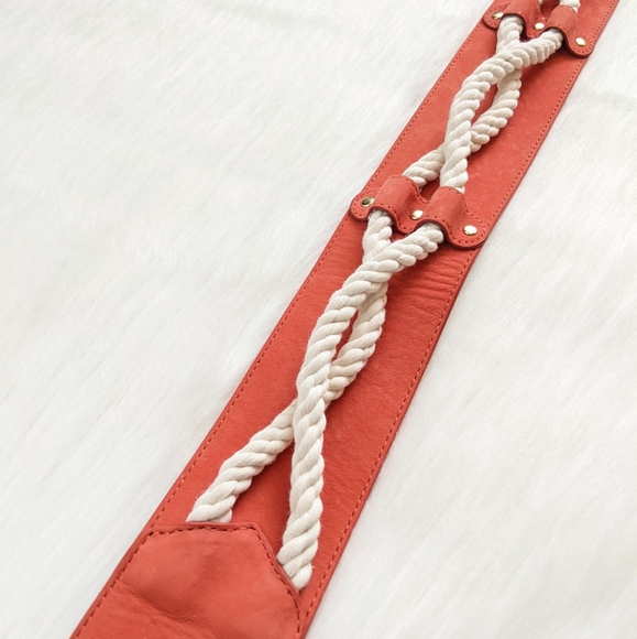 & Other Stories Coral Orange Suede Leather & Rope Double Buckle Belt | Size M - Picture 4 of 14